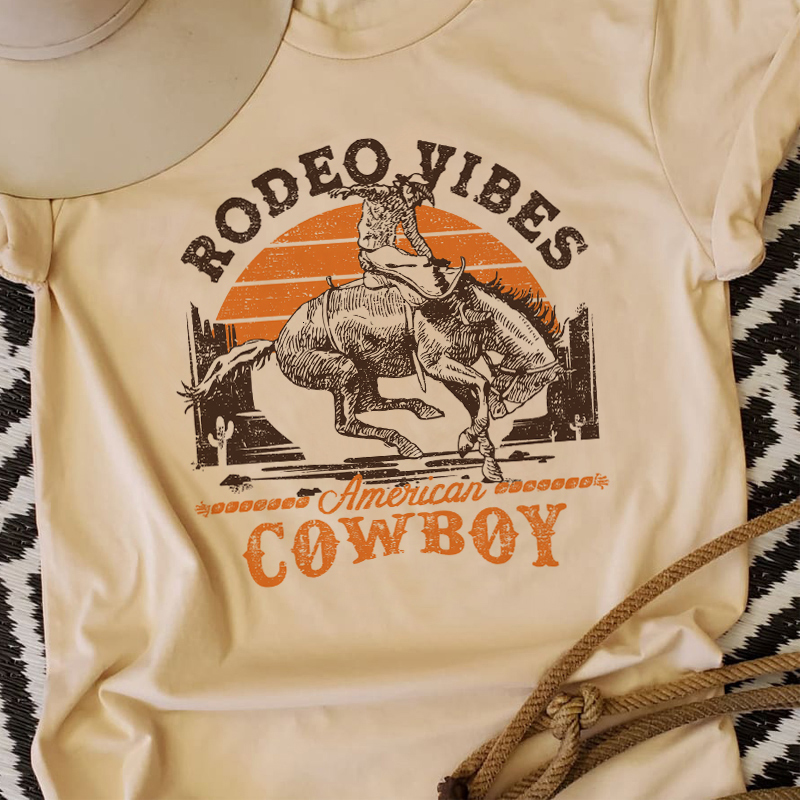 Womens TShirt Rodeo Vibes Retro Western Cowboy Tshirts Women Loose Short Sleeve Vintage Graphic TShirts Hippie T Shirt Tops Cowgirl Clothes 230321