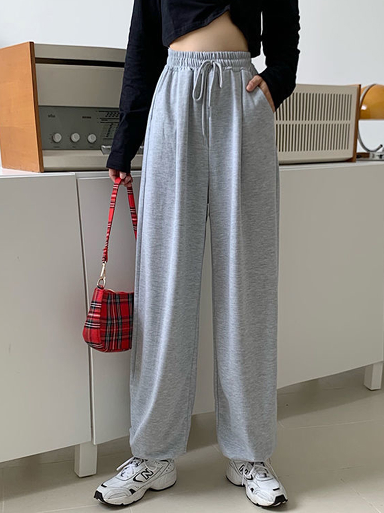 Women's Pants Capris JMPRS Gray Women Sweatpants Autumn Baggy Fashion Oversize Sports Pants Black Lace Up Spring Cotton Joggers Streetwear Trouse