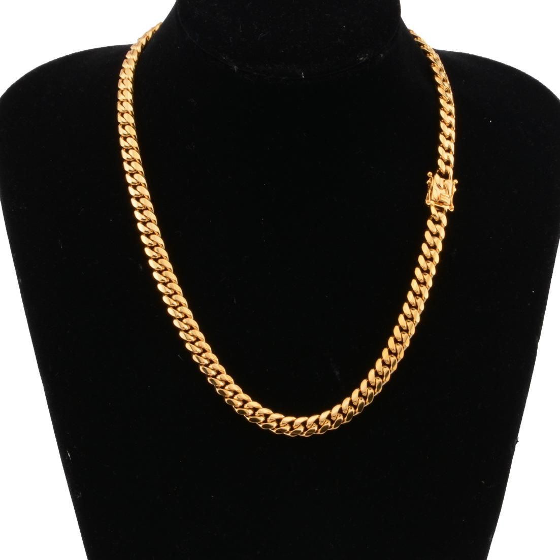 Cuba gold faucet buckle stainless titanium steel density 8mm/10mm/12mm/14mm/16mm Miami Cuban k Stainless Steel Mens Gold Chains