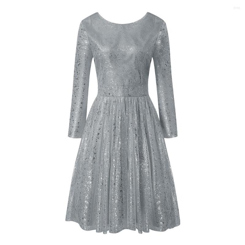 Casual Dresses Summer Plus Size Mesh Sequined Mini Dress Ladies Elegant Solid Color Party Backless Long Sleeve Holiday