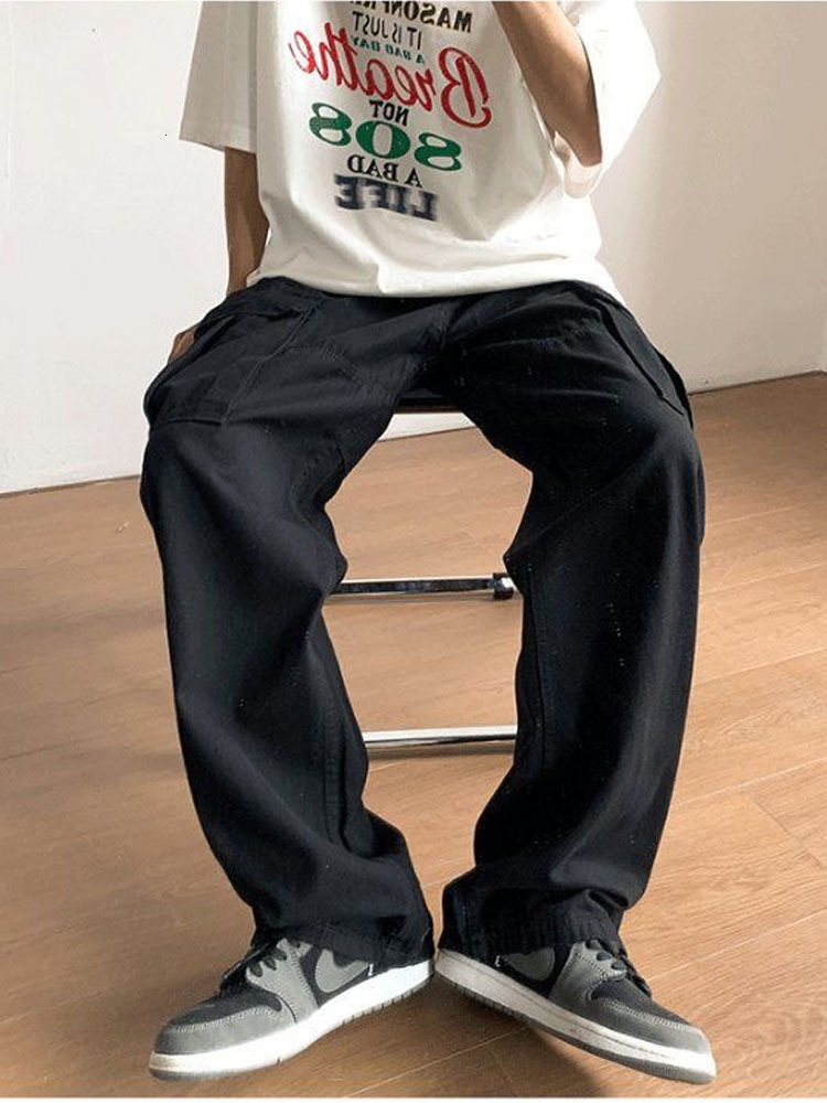 Women's Pants Capris HOUZHOU Vintage Baggy Cargo Pants Women Japan Style Harajuku Hippie Streetwear Black Trousers Female Oversized Korean Fashio