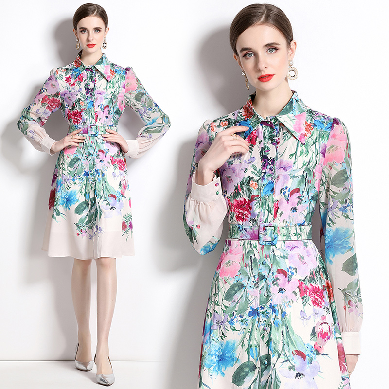 Long Sleeve Floral Chiffon Shirt Dresses With Belt Single Button Printed Cardigan Dress Knee Length 2023 Designer Runway Elegant Ladies Casual Office Clothes, Gold
Long Sleeve Floral Chiffon Shirt Dresses With Belt Single Button Printed Cardigan Dress Knee Length 2023 Designer Runway Elegant Ladies Casual Office Clothes, Gold