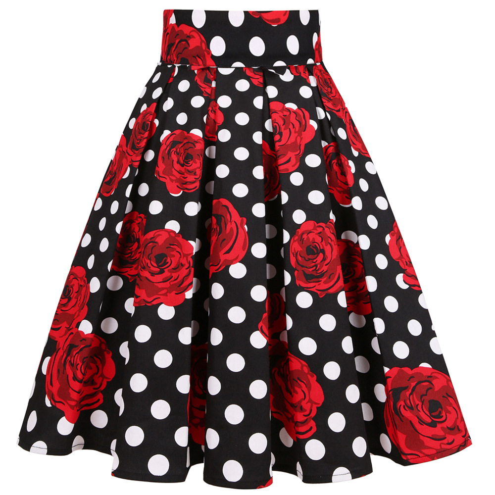 Skirts Retro Vintage Women Midi High Waist Cotton 3XL Casual Streetwear Daily 60s Polka Dot Pinup Rockabilly Skater 230321