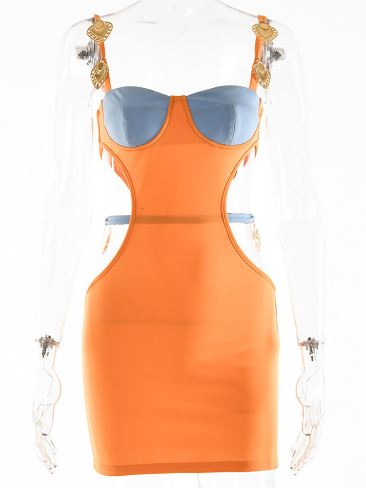 Casual Dresses Mozision Metal Shell Patchwork Hollow Out Mini Women Robe Elegant Spaghetti Strap Zipper Bodycon Party Vestido 230321