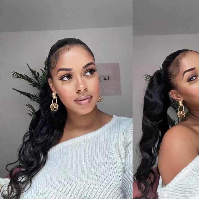 Brazilian wavy ponytail human hair real wet and wavy women hairpiece 120g clip in extension
