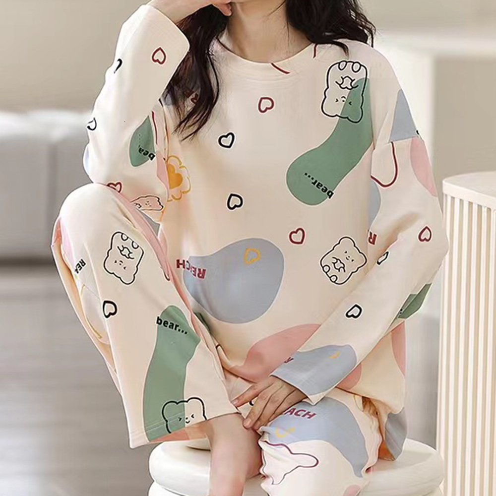 Women's Sleepwear Women's Cotton Pajamas Big Size Sleepwear Sets Woman 2 Pieces Pajamas Spring Autumn Female Couples Loungewear Suit Home Cl