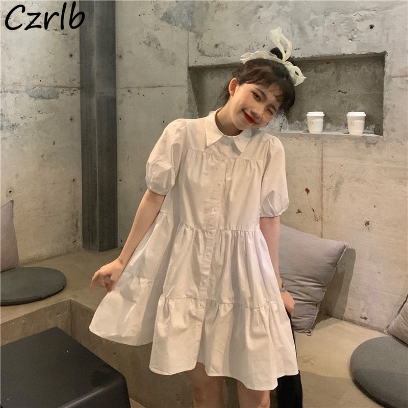 Casual Dresses Dresses Women Solid Baggy Vestidos Fashion Simple All-match Female Lovely Casual Tender Streetwear Students Summer Prevalent 230321