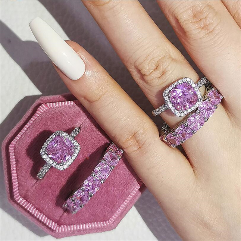 Ins Top Sell Wedding Rings Luxury Jewelry 925 Sterling Silver Cushion Shape Emerald 5A Cubic Zircon CZ Diamond Handmade Party Eternity Women Engagemen