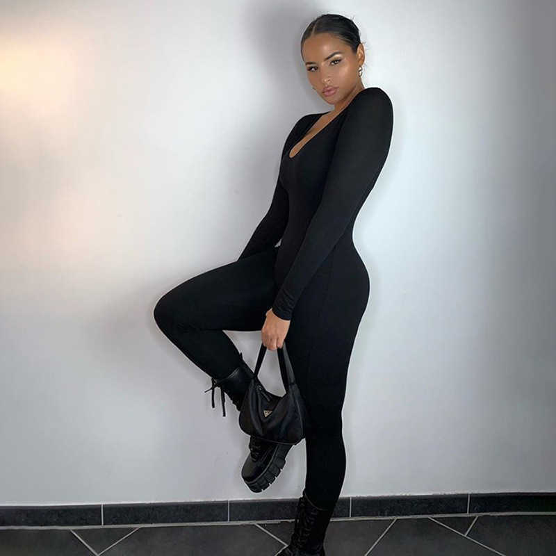 2023 Spring Women's New Low Neck Tight Long Sleeve High Waist Solid Sports Fitness Bodysuit