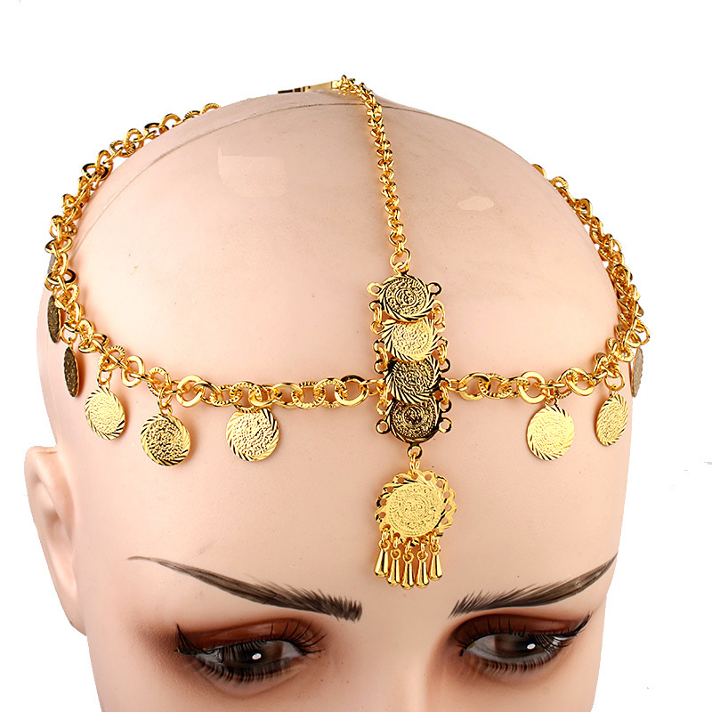 Wedding Hair Jewelry Arabic Coin Head Chain for Women Gold Plated Wedding Hair Accessories Bridal Ethnic Hair Pins and Clips Bijoux De Front Mariage 2