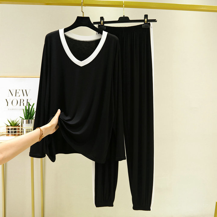 Women's Sleepwear Fdfklak 2PCS Pajama Sets Women Autumn Long Sleeve Solid Modal Loose Breathable Soft Home Clothing Comfortable Sleeping Suits 23