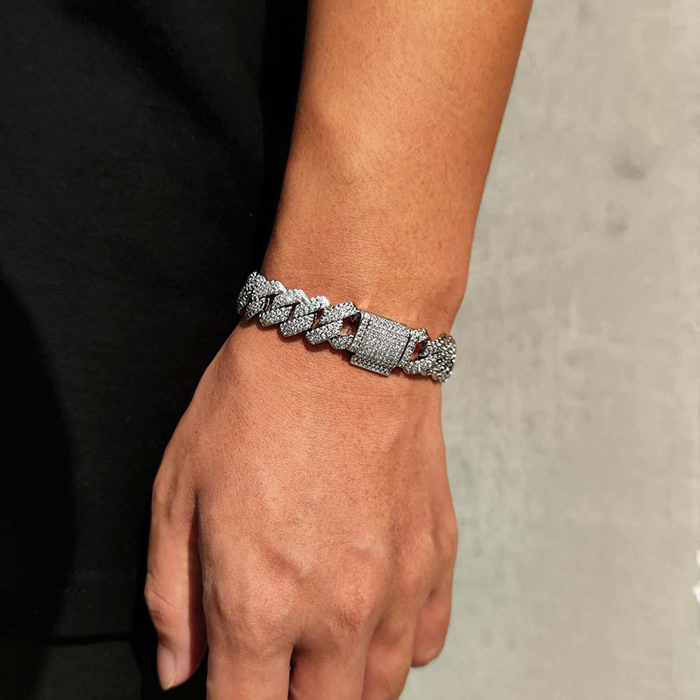 Charm Bracelets 14mm Bling Iced Out Cuban Zirconia Cuban Miami Prong Link For Women Men Hip Hop Street Bracelets Jewelry 230320