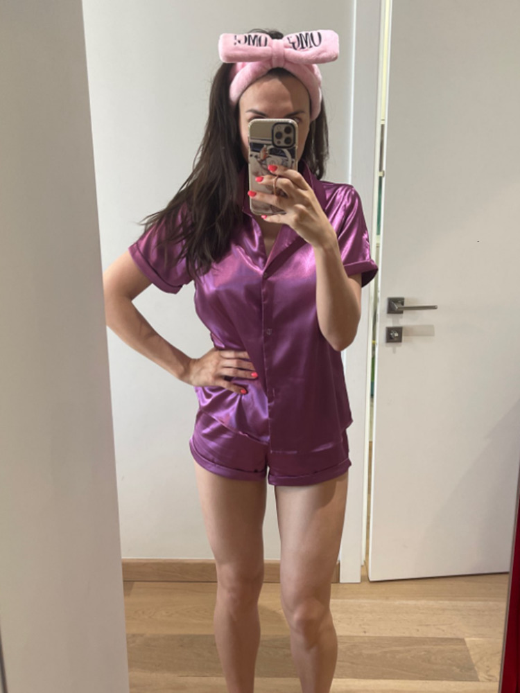 Women's Sleepwear Solid Color Satin Pajamas With Shorts Sleepwear Suit Silk Pyjama For Women Short Sleeve Casual Pajama Sets Women Homewear Sprin