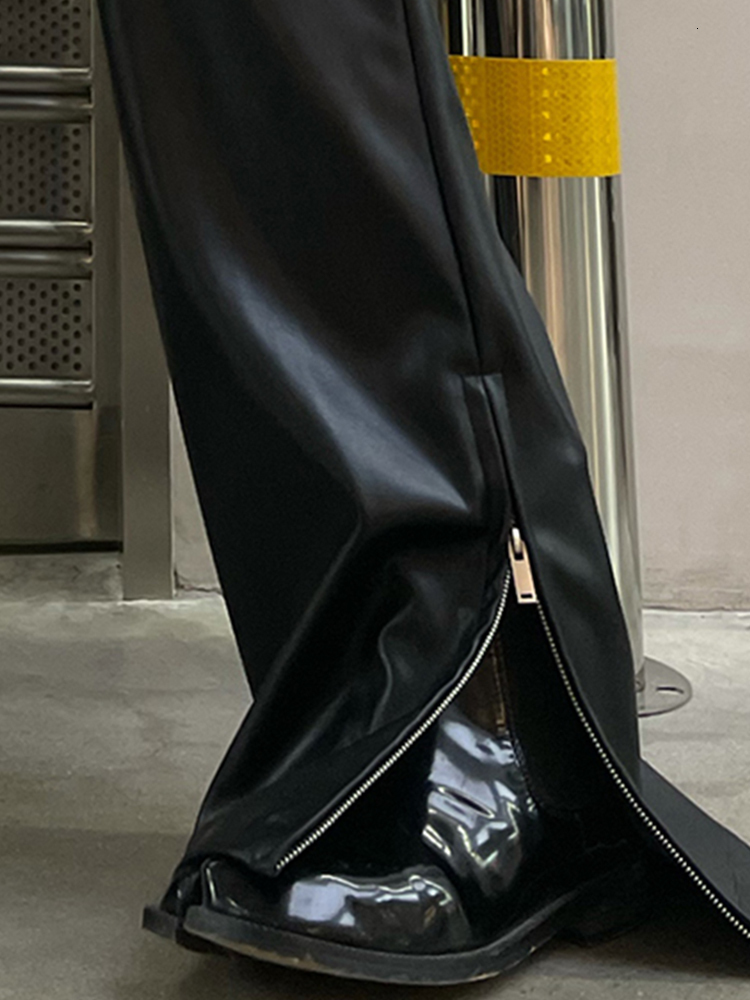 Women's Pants Capris Lautaro Spring Autumn Cool Punk Black Soft Stretchy Faux Leather Floor Length Pants Streetwear Women High Waist Fashion 2303