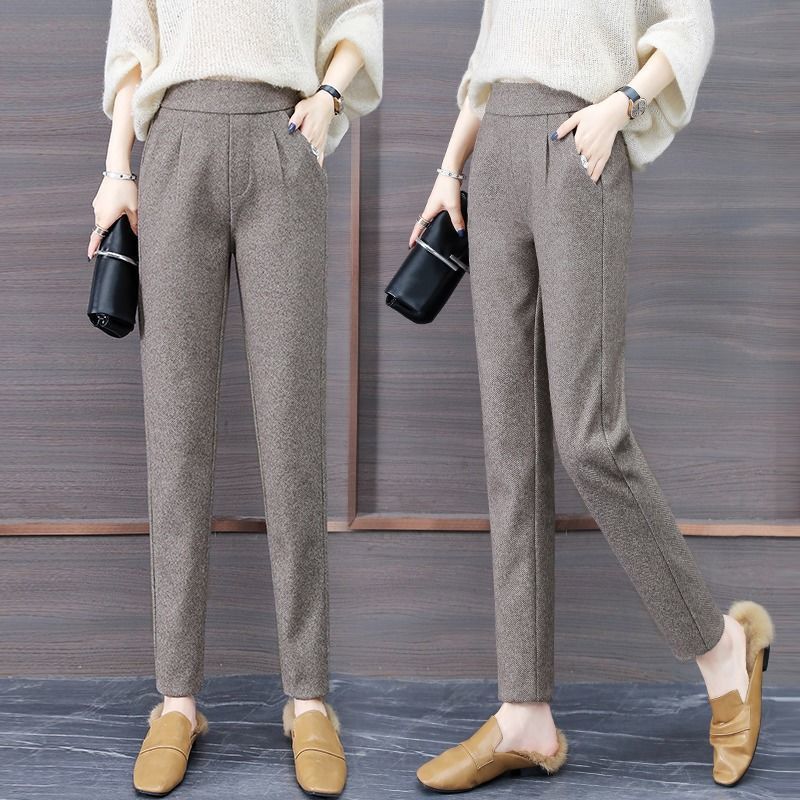 Women's Pants Capris Women Pants Woolen Pants Women's Autumn Winter Herringbone Pattern Tappered Pants Winter Pants Casual Pantalones De Muj
