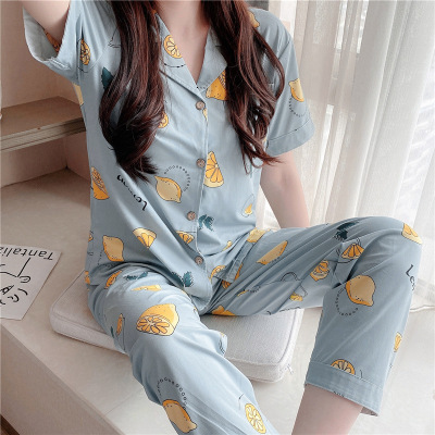 Women's Sleepwear Pyjamas women short sleeve long pant summer sleepwear pajamas set cute cartoon cotton pijamas suit home clothes 15 styles 23032