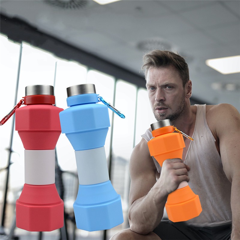 650ml Portable Outdoor Running Fitness Dumbbell Sports Bottle Creative Silicone Folding Water Cup Z260313