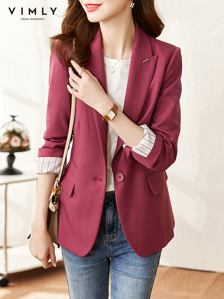 Women's Suits Blazers Vimly 2023 Spring Jacket for Women Office Ladies Elegant Stylish Suit Long Sleeve Notched Collar Coat In Outerwears 230321