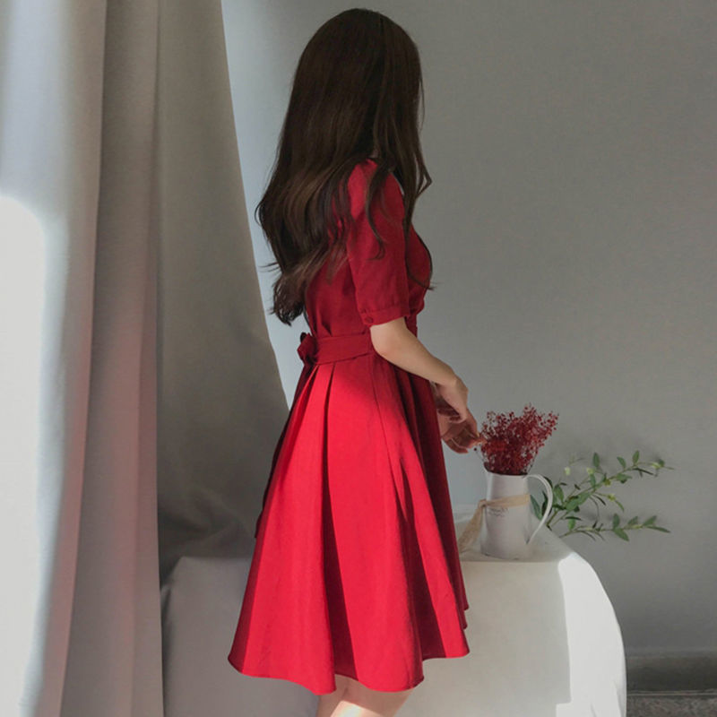 Casual Dresses Dress Women Fashion Summer Slim A-line Office Lady Formal Elegant Korean Style Trendy Short Sleeve Vintage Retros Double-layer 230321