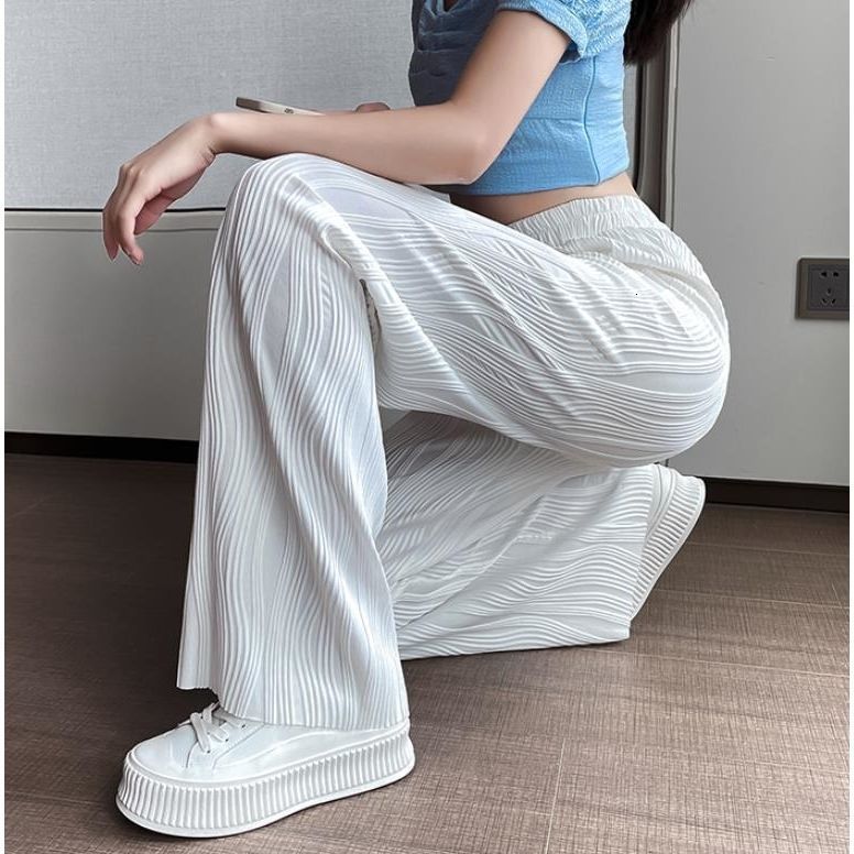 Women's Pants Capris Streetwear Women Water Ripple Wide Leg Pants Women's Summer Thin High Waist Casual Loose Drape Trousers 230321