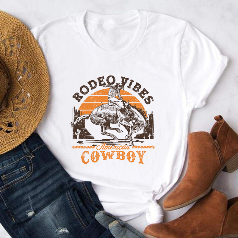 Womens TShirt Rodeo Vibes Retro Western Cowboy Tshirts Women Loose Short Sleeve Vintage Graphic TShirts Hippie T Shirt Tops Cowgirl Clothes 230321
