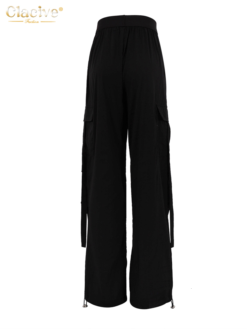 Women's Pants Capris Clacive Fashion Loose Black Cargo Pants Women Elegant Elastic Waist Full Length Pants Casual Straight Trousers Female Clothi