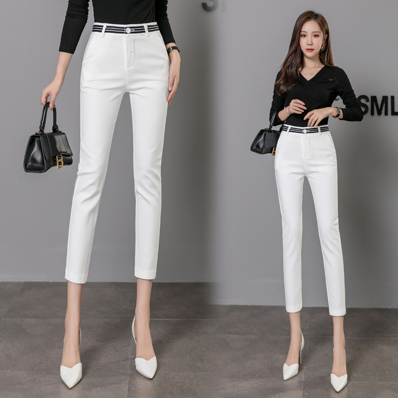 Women's Pants Capris Workwear Hight Quality Elastic Slim Office Lady Candy-colored Pants Women High Waist Cotton Casual Trousers Fashion formal P