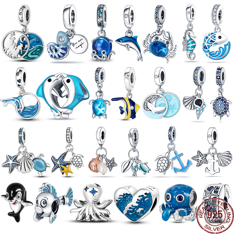 925 siver beads charms for pandora charm bracelets designer for women Ocean Seashell Charms Plata De Ley 925 silver Blue Dolphin Mermaid Tail
925 siver beads charms for pandora charm bracelets designer for women Ocean Seashell Charms Plata De Ley 925 silver Blue Dolphin Mermaid Tail