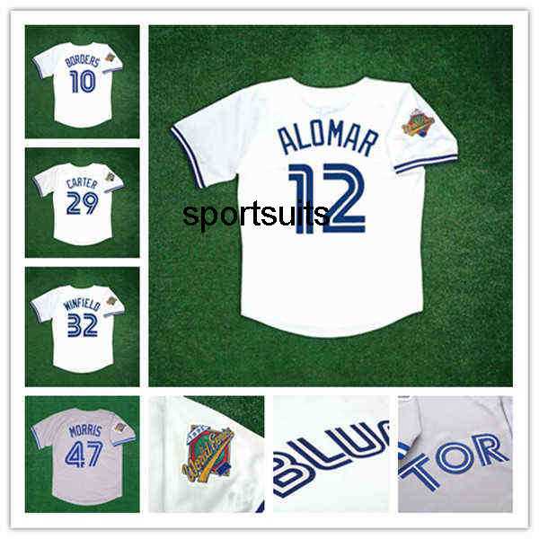 

College Wears Custom Toronto 1992 Retro WS Baseball Jerseys Joe Carter Roberto Alomar Pat Borders Dave Winfield John Olerud David Wells Jack, Man nk flexbase light blue