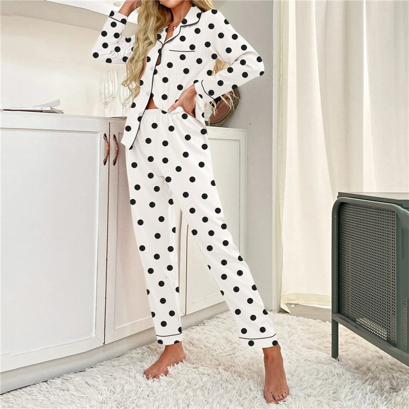 Women's Sleepwear Spring Lady Pajamas Set Heart Printed Soft Cotton Lounge Set Turn-Down Collar Long-Sleeve Trousers Sleepwear Household Wear 230