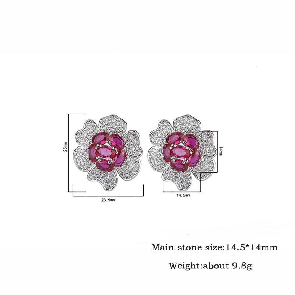 Charm Trend Vintage High Carbon Diamond Ruby Gemstone FlowerShaped Stud Earrings for Women Female Jewelry Statement Wholesale 230320