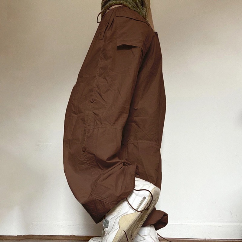 Women's Pants Capris Women Wide Leg Cargo Pants Y2K Vintage Low Waist Drawstring Joggers Tech Pants Casual Solid Hippie Streetwear Baggy Trousers