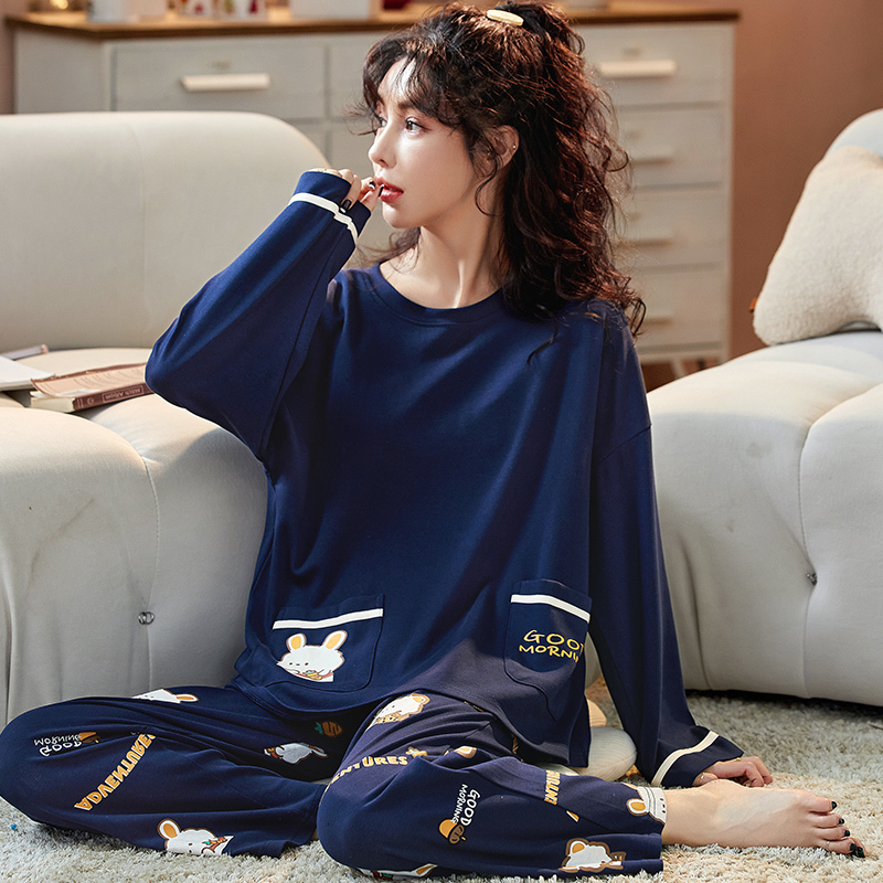 Women's Sleepwear Spring Autumn Women's Sleep Lounge Pajama Long Sleeved Woman Pajama Set Cartoon Pyjamas Cotton Sleepwear M L XL XXL 5XL Fa