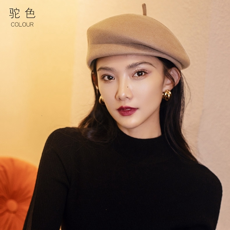 Berets Hepburn Style 100 Australia Wool Beret Girl Cute Painter Hat Lady Cloche Felt Pillbox Cap 230321