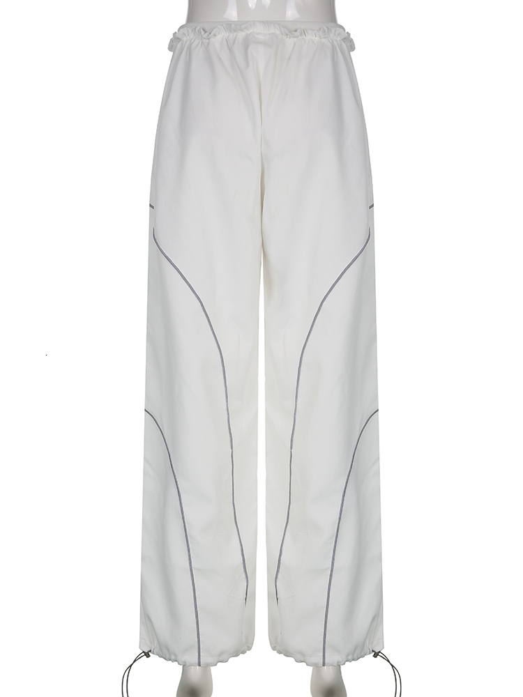 Women's Pants Capris Sweetown White Casual Baggy Womens Joggers Sweatpants Contrast Stitching Stripe Drawstring Elastic High Waist Hippie Harem P