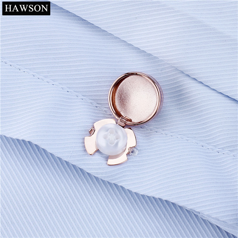 Cuff Links HAWSON Rose Gold Color Button Cover Mother Pearl for Mens Clothing Accessory 230320