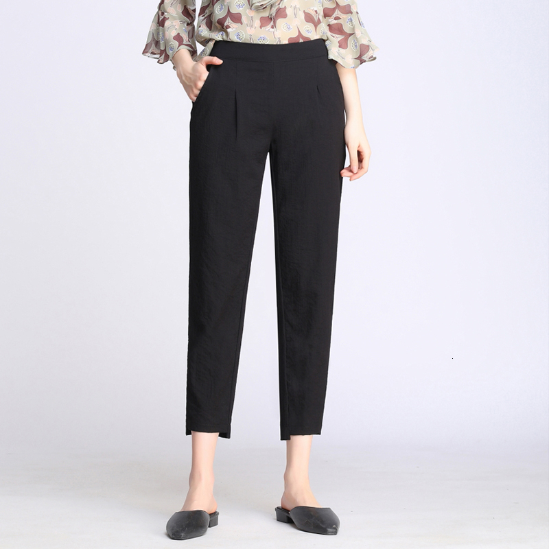 Women's Pants Capris Women Casual Harajuku Spring Summer Trousers Solid Elastic Waist Cotton Linen Pants Ankle Length Harem Pants S-4XL 230321