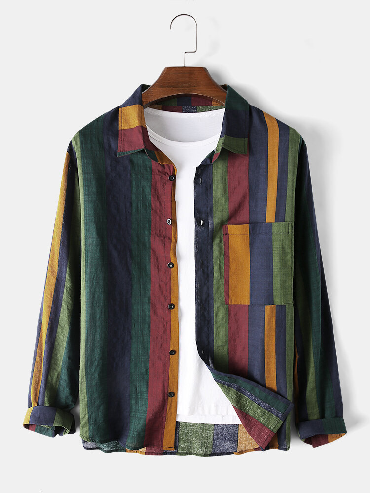 Men's Casual Shirts Top Selling Product In Spring Summer Men's Shirts Casual Fashion Lapel Striped Long-sleeved Shirts Camisas Para Hombre 2