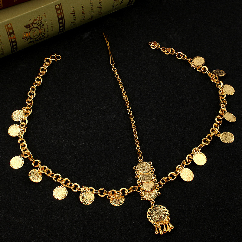 Wedding Hair Jewelry Arabic Coin Head Chain for Women Gold Plated Wedding Hair Accessories Bridal Ethnic Hair Pins and Clips Bijoux De Front Mariage 2