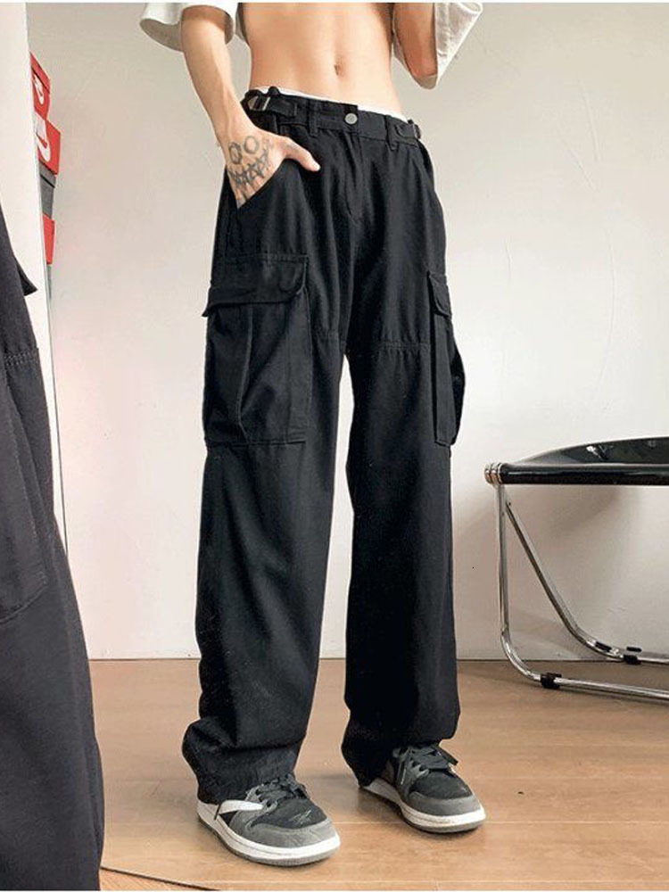 Women's Pants Capris HOUZHOU Vintage Baggy Cargo Pants Women Japan Style Harajuku Hippie Streetwear Black Trousers Female Oversized Korean Fashio