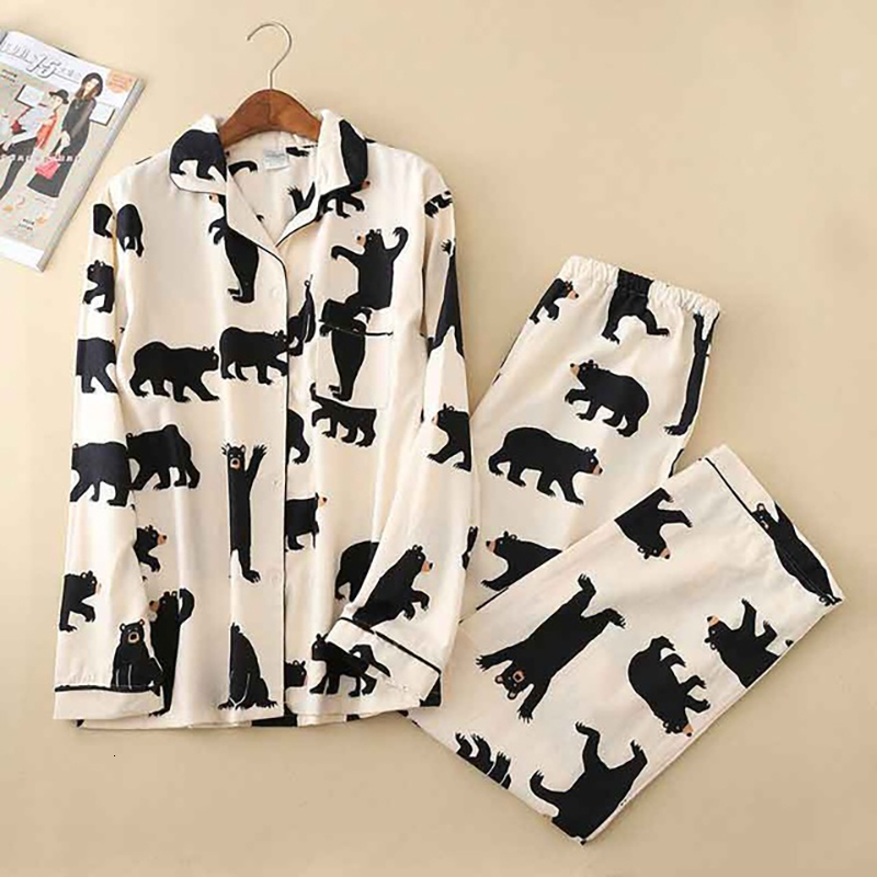 Women's Sleepwear BZEL Pajamas Women Kawaii Cartoon Pajamas 100% Brushed Cotton Female Cute Night Suit Long Sleeve Sleepwear Big yard S-L 230321