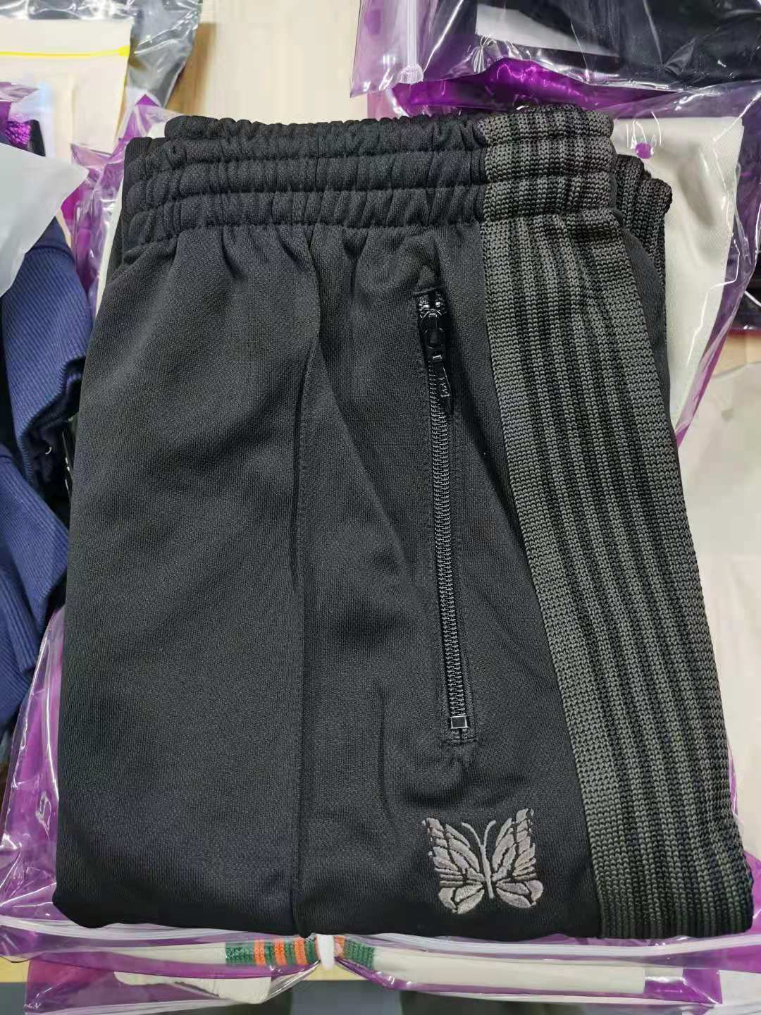 Mens Pants Similar All Black Needles Pants Men Women 1 1 High Quality Embroidered Butterfly Needles Track Pants Straight AWGE Trousers 230321