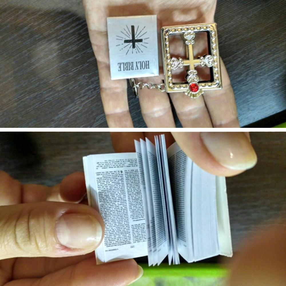 Other Event Party Supplies 10pcs Gold Silver Mini Holy Bible Keychain Cross Keychain Real Bible as Gift for Baptism Holy Communion Guests Party Favors