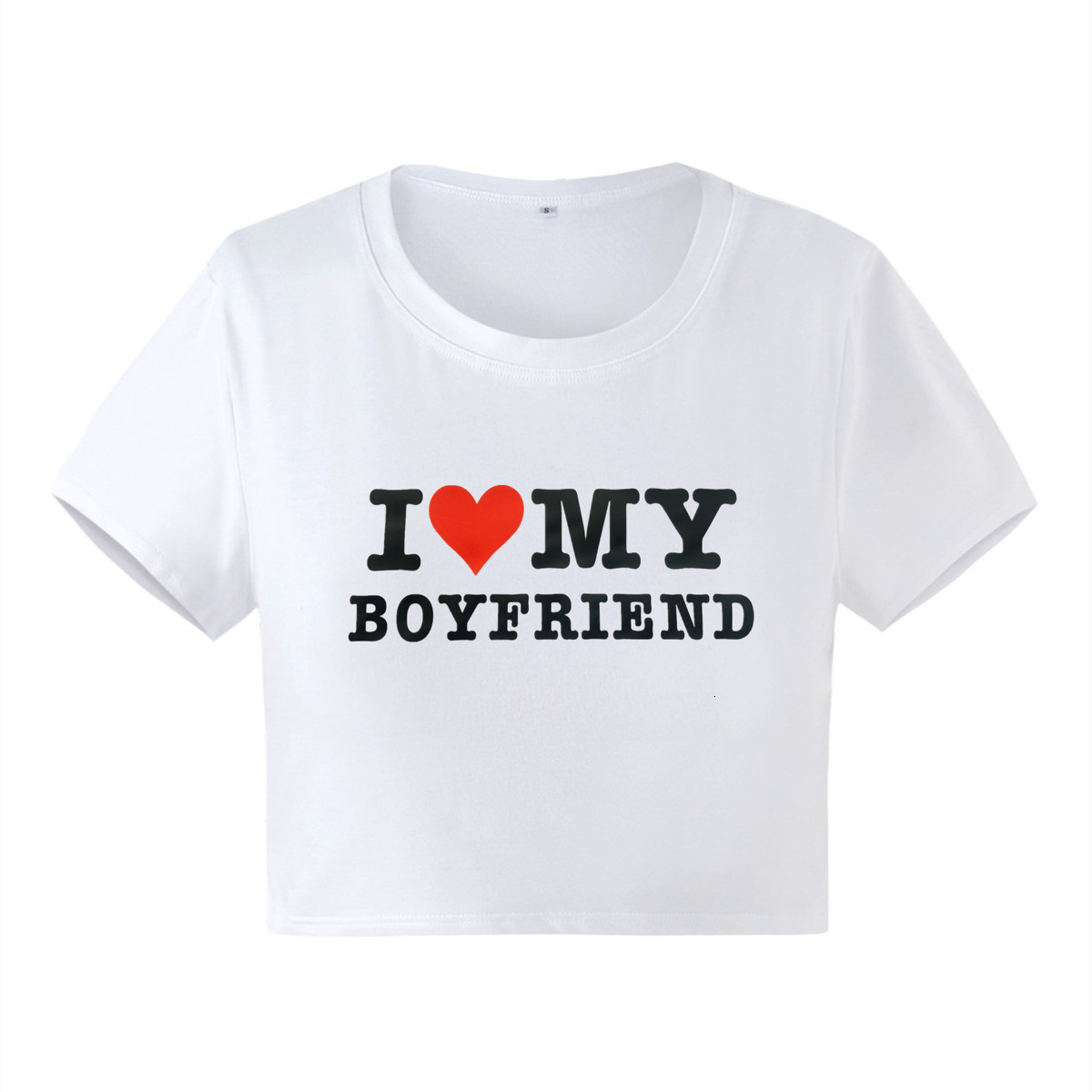 Womens TShirt I LOVE MY BOYFRIEND Summer Fashion Girls Cotton Crop Tee Short Sleeve Women 230321