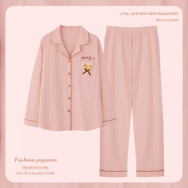 Women's Sleepwear Cotton pajamas women's spring and autumn long-sleeved homewear women's simple loose casual 2-piece suit 230321