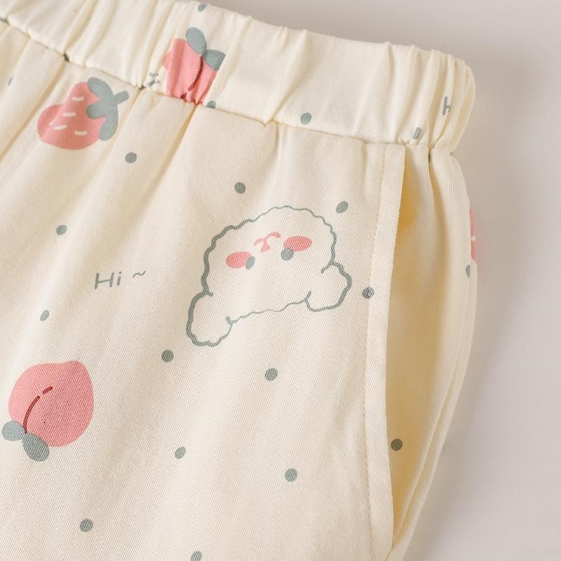 Women's Sleepwear Women Printing Pajama Sets Ruffles Sweet Long Sleeve Turn Down Collar Sleepwear Lounge Spring Cute Cartoon Pyjamas 2 Pcs Kawaii