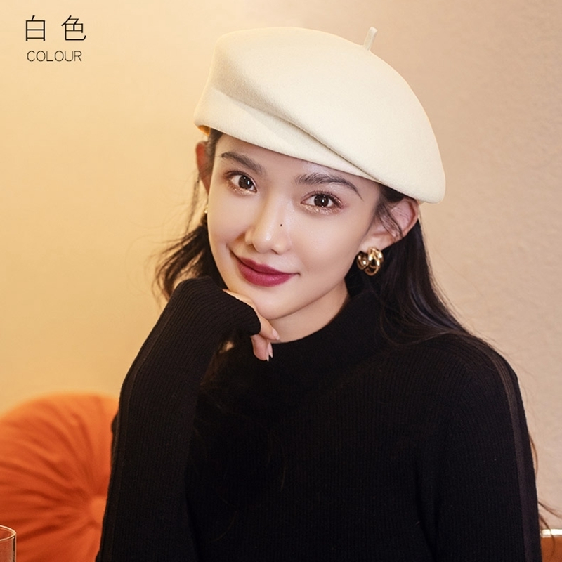 Berets Hepburn Style 100 Australia Wool Beret Girl Cute Painter Hat Lady Cloche Felt Pillbox Cap 230321