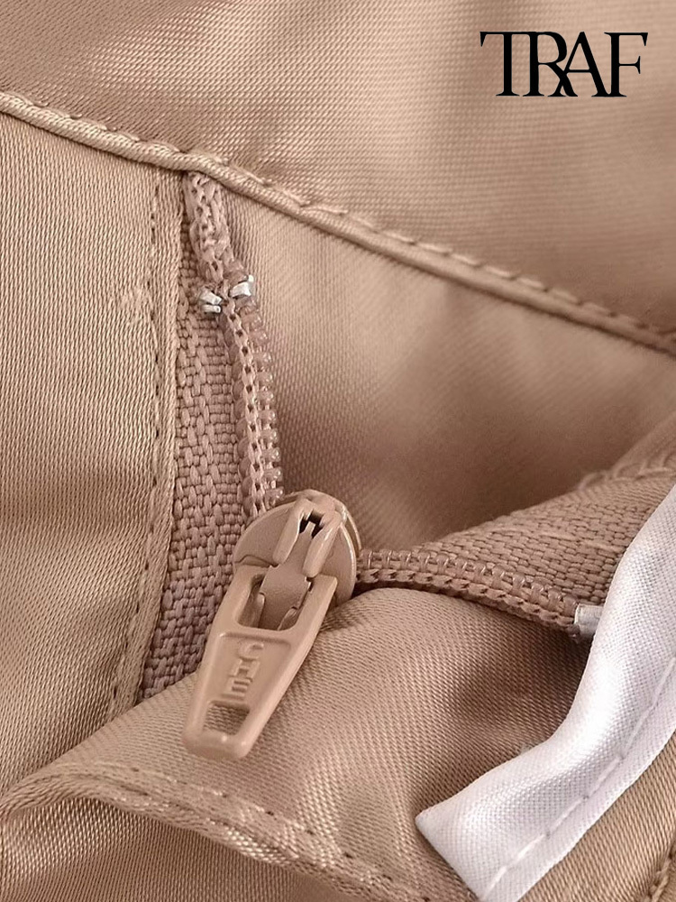 Women's Pants Capris TRAF Women Fashion With Pockets Satin Cargo Pants Vintage High Waist Zipper Fly Female Trousers Mujer 230321