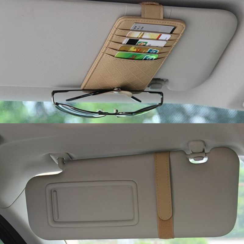 New Car Leather Sunshade Glasses Frame Ticket Organizer Wallet Credit Card Holder Car Interior Accessories