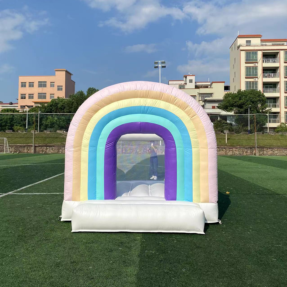 New kids Rainbow bouncy Castle Inflatable White Bounce House Soft Play Jumping Castles bouncer House For Party Commercial use with blower free ship